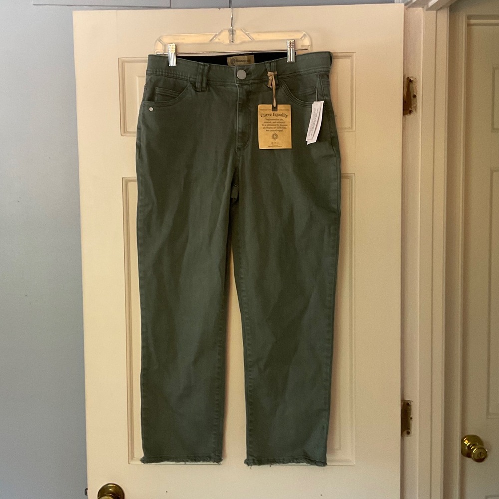 Democracy Womens Ab Technology High Rise Slim Straight Jeans Agave Green 12 new